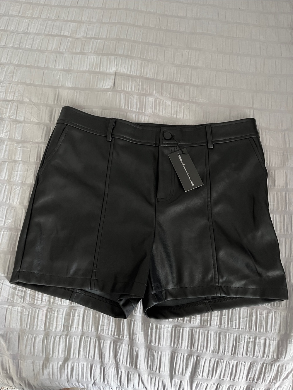 High-Rise Black Faux Leather Women's Shorts